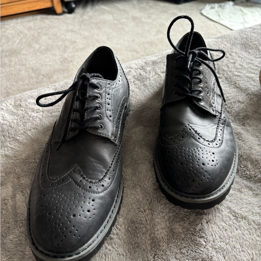 Marc Anthony Elegant Gray Leather Oxfords